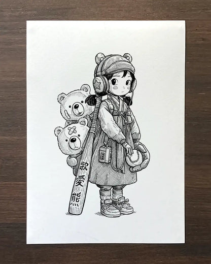 La Fillette aux Ours (Original A4)